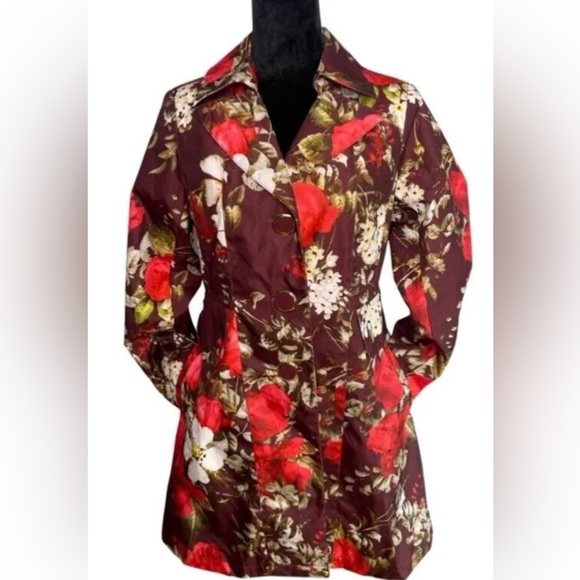 Dennis by Dennis Basso Floral Trench Coat Size Small - Picture 1 of 7